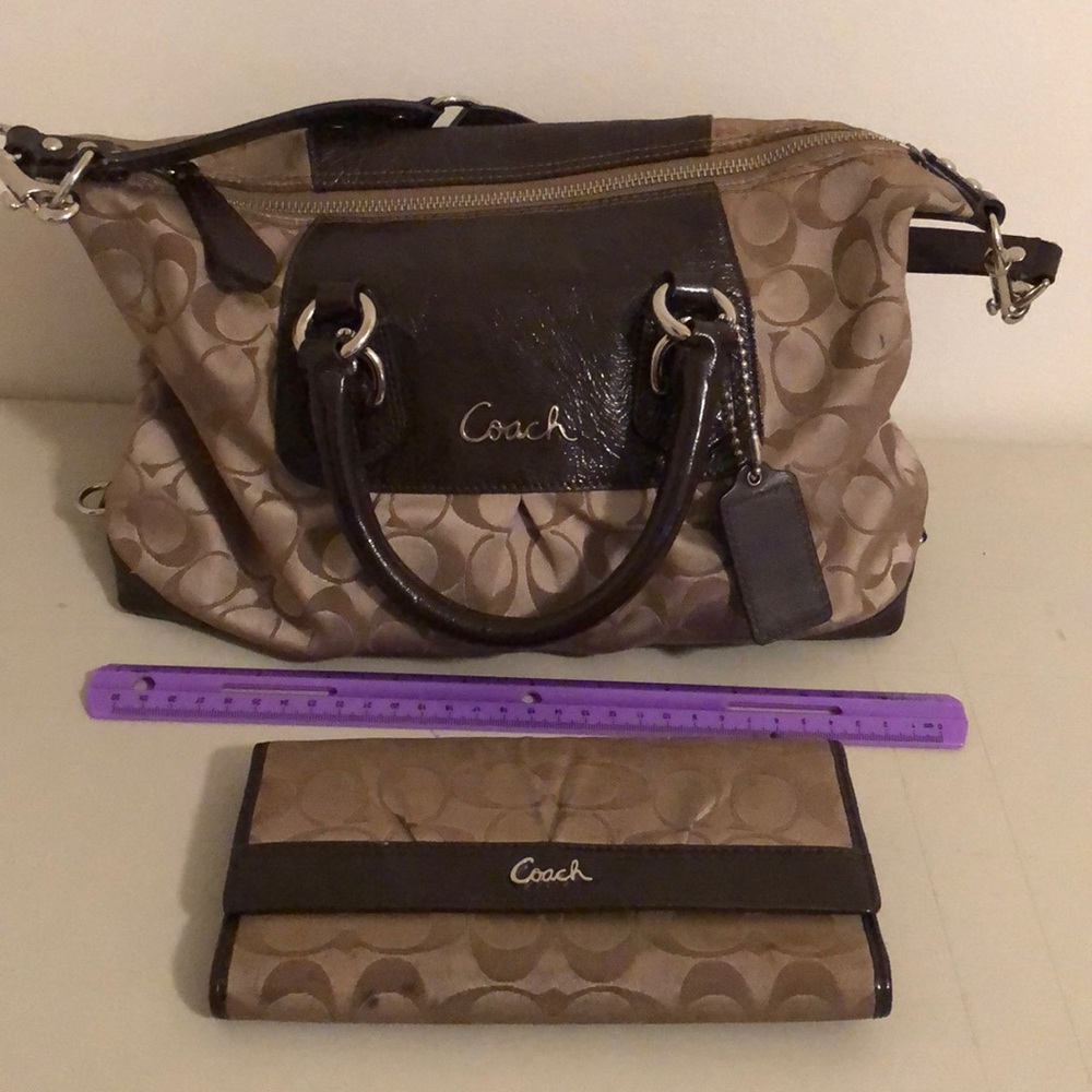 Pre-Loved Coach signature purse and wallet.